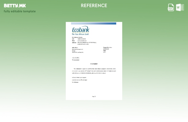 референтен шаблон за затворање на Екобанка на Централноафриканската Република во